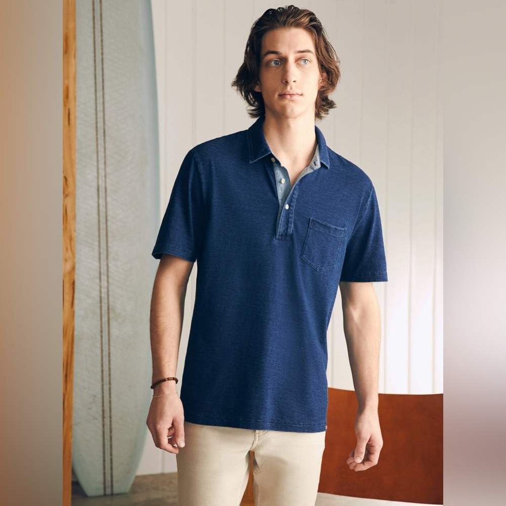 Faherty Short-Sleeve Indigo Polo Shirt - Midnight Wash Size XXL